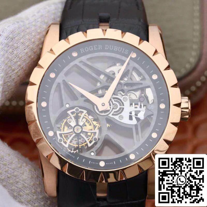 Roger Dubuis Excalibur RDDBEX0392 1:1 Best 에디션 Swiss 투르비용 블랙 가죽 스트랩