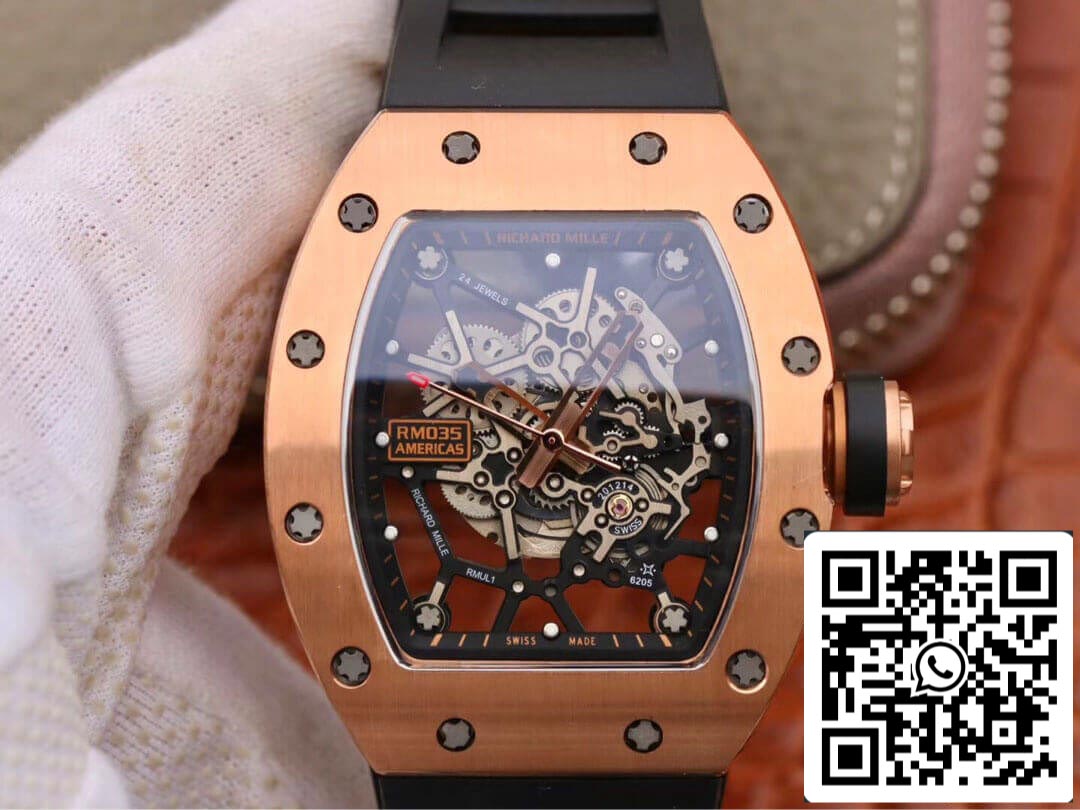 Richard Mille RM035 Americas KV 팩토리 1:1 Best 에디션 로즈 골드 블랙 Strap