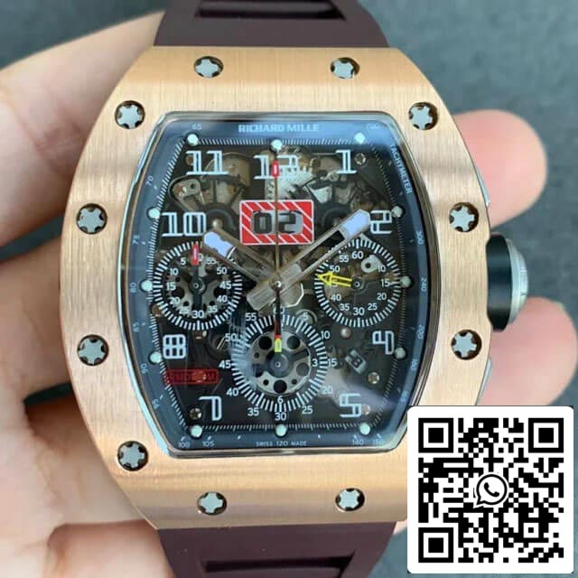 Richard Mille RM011 1:1 Best 에디션 KV 팩토리 브라운 러버 스트랩