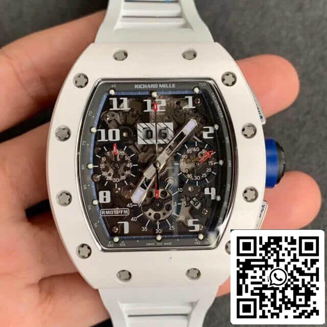 Richard Mille RM-011 1:1 Best 에디션 KV 팩토리 세라믹 화이트 러버 스트랩