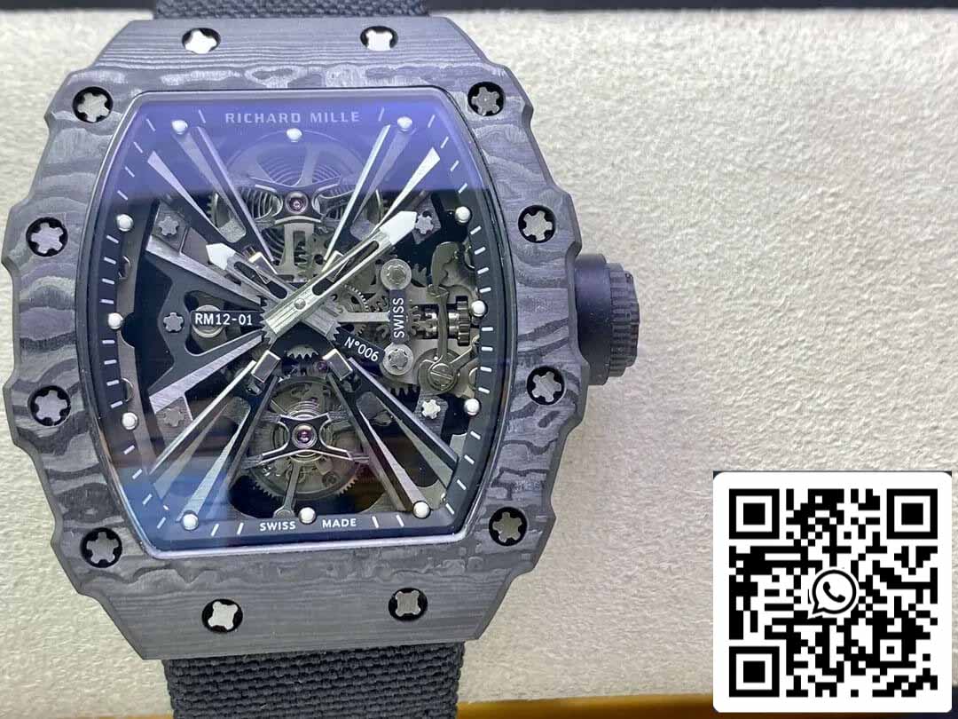 Richard Mille RM12-01 1:1 Best 에디션 RM 팩토리 투르비용 Skeleton Dial