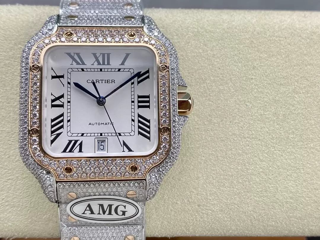 Santos De Cartier Diamond Watches 화이트 다이얼 1:1 Best 에디션 AMG 팩토리 Swarovski Stone