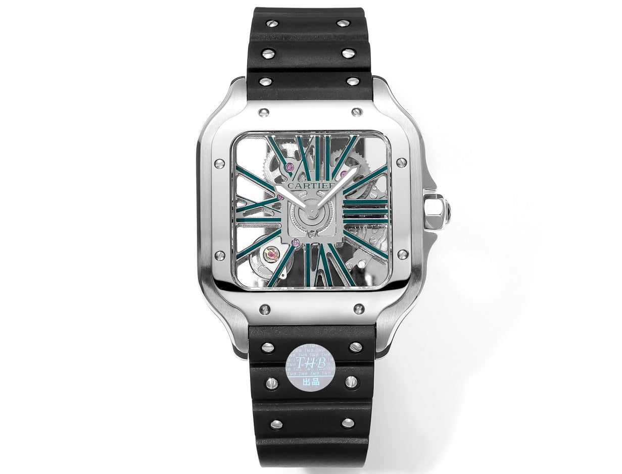 까르띠에 산토스 Skeleton 40mm THB 팩토리 1:1 Best 에디션 화이트 Case and 블랙 Strap