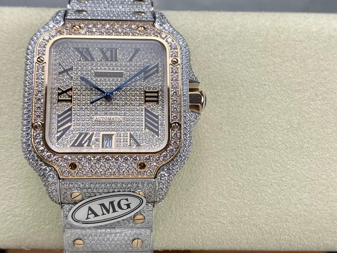 ساعات سانتوس دي كارتييه الماسية 로즈 골드 Dial 1:1 Best 에디션 AMG 팩토리 Swarovski Stone