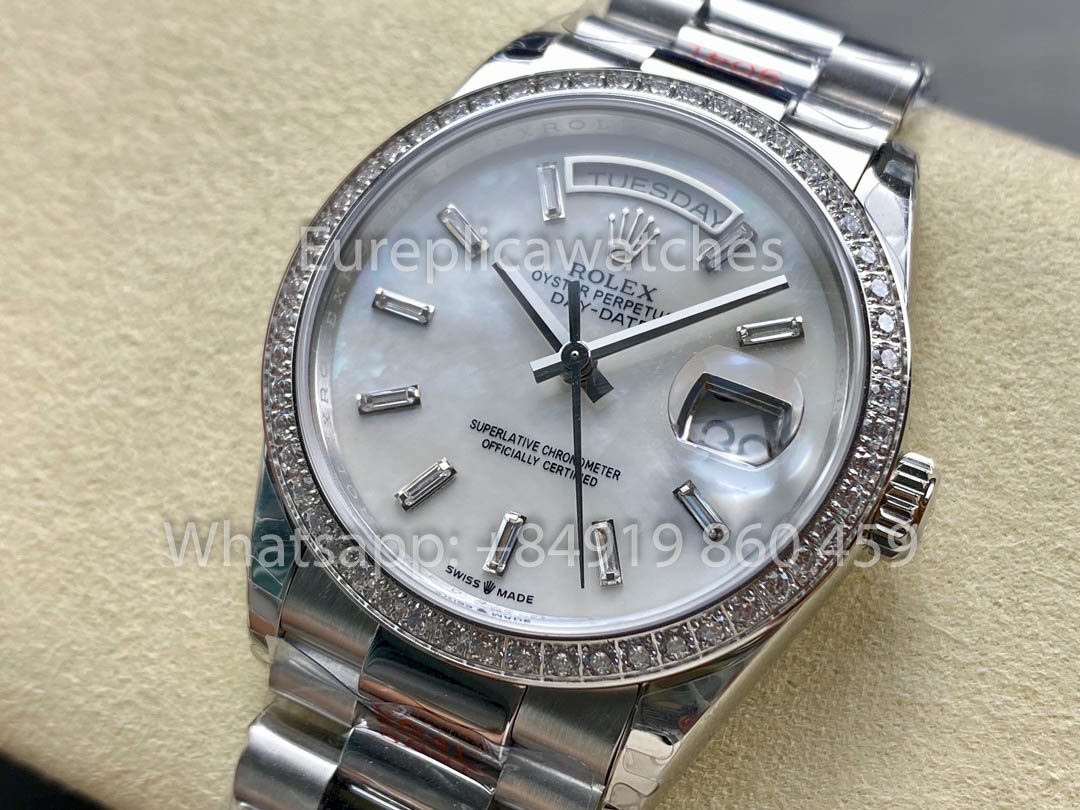 Rolex Day Date m128399tbr-0029 화이트 Gold 1:1 Best Clone 8+ 팩토리 Counterweight Version