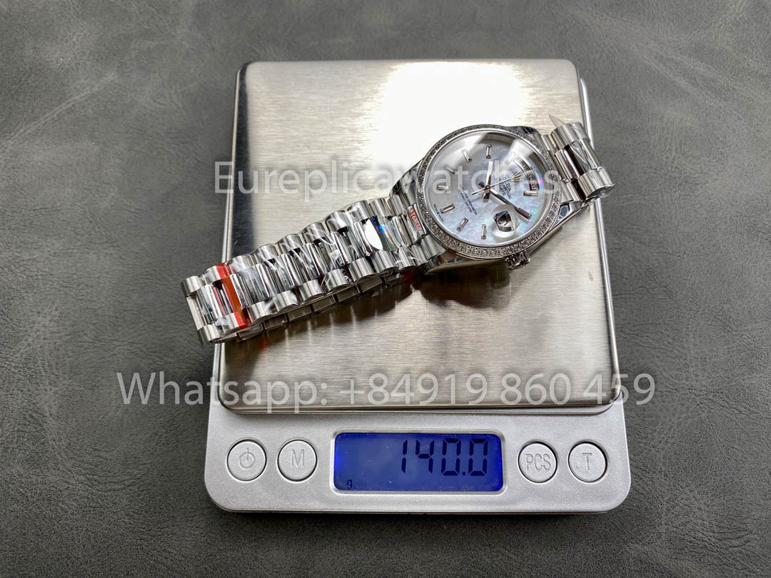 Rolex Day Date m128399tbr-0029 화이트 Gold 1:1 Best Clone 8+ 팩토리 Counterweight Version