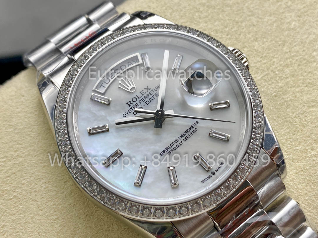 Rolex Day Date m128399tbr-0029 화이트 Gold 1:1 Best Clone 8+ 팩토리 Counterweight Version