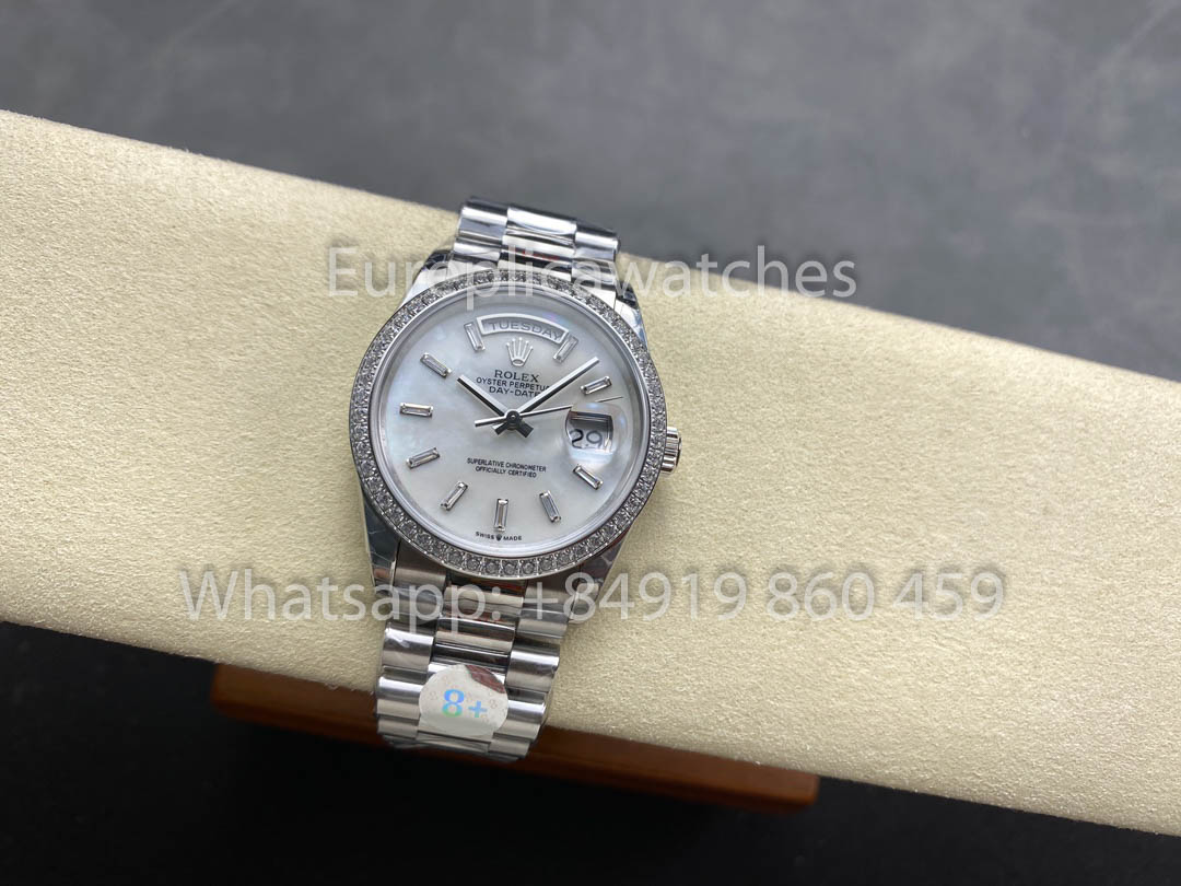 Rolex Day Date m128399tbr-0029 화이트 Gold 1:1 Best Clone 8+ 팩토리 Counterweight Version