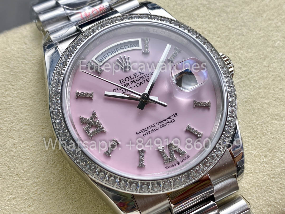 Rolex Day Date m128349rbr-0008 화이트 Gold 1:1 Best Clone 8+ 팩토리 Counterweight Version