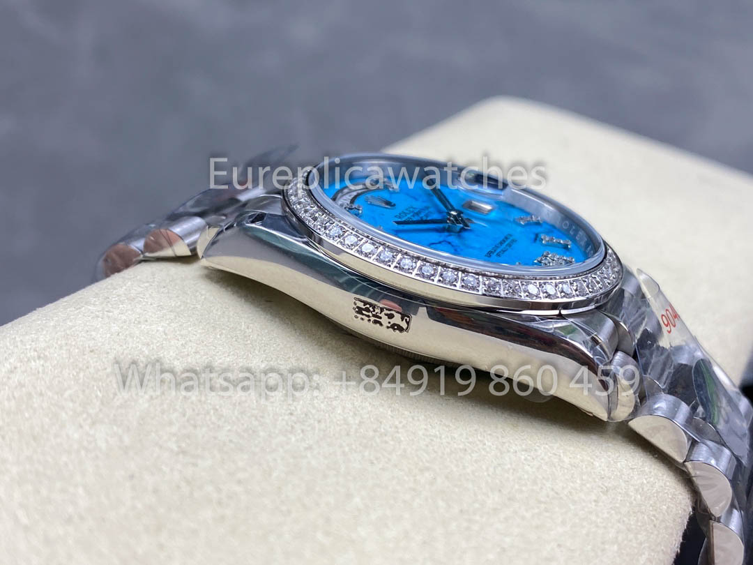 Rolex Day Date m128396tbr-0016 화이트 Gold 1:1 Best Clone 8+ 팩토리 Counterweight Version