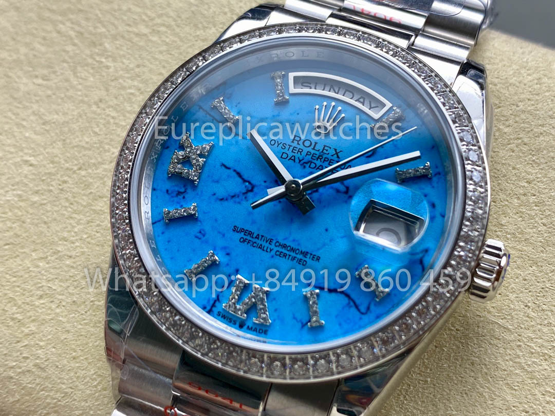 Rolex Day Date m128396tbr-0016 화이트 Gold 1:1 Best Clone 8+ 팩토리 Counterweight Version