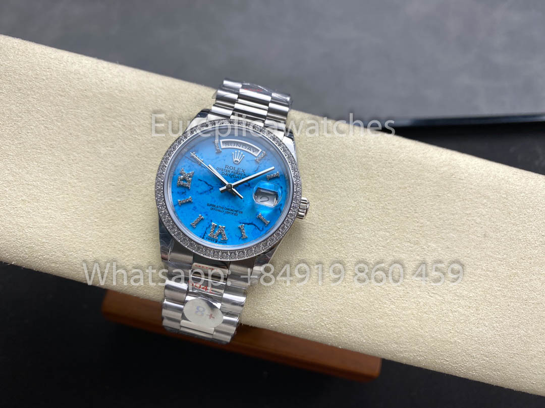 Rolex Day Date m128396tbr-0016 화이트 Gold 1:1 Best Clone 8+ 팩토리 Counterweight Version