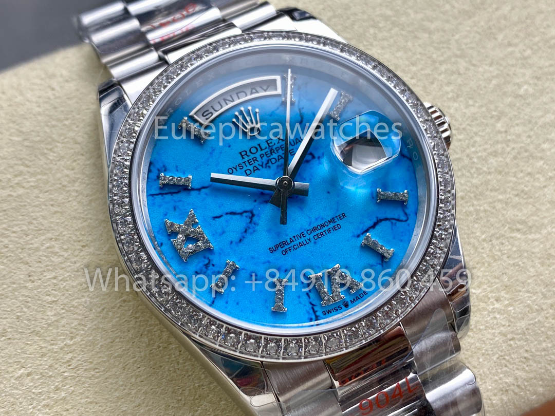 Rolex Day Date m128396tbr-0016 화이트 Gold 1:1 Best Clone 8+ 팩토리 Counterweight Version