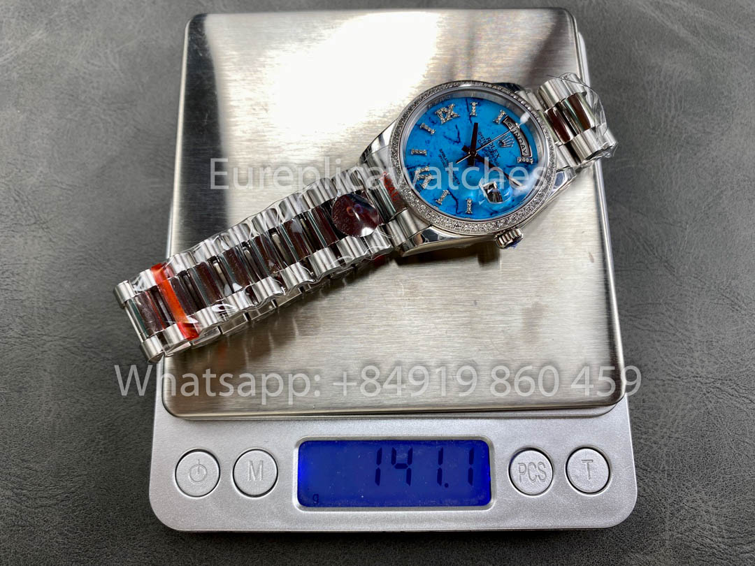 Rolex Day Date m128396tbr-0016 화이트 Gold 1:1 Best Clone 8+ 팩토리 Counterweight Version