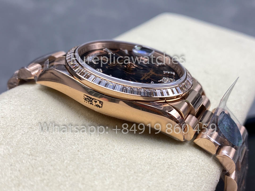 Rolex Day Date M128345RBR-0044 Baguette Bezel 1:1 Best Clone 8+ 팩토리 Counterweight Version