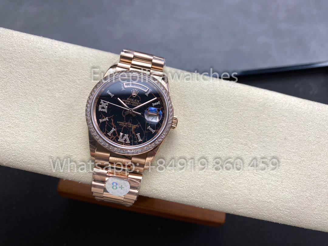 Rolex Day Date M128345RBR-0044 Baguette Bezel 1:1 Best Clone 8+ 팩토리 Counterweight Version