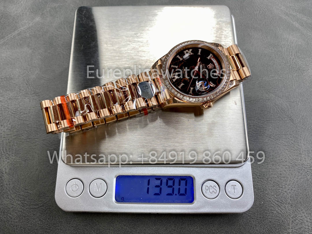 Rolex Day Date M128345RBR-0044 Baguette Bezel 1:1 Best Clone 8+ 팩토리 Counterweight Version