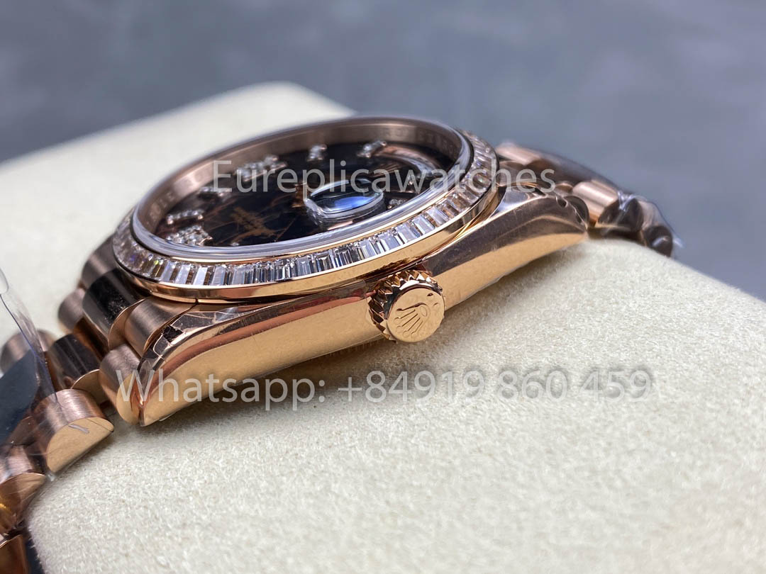 Rolex Day Date M128345RBR-0044 Baguette Bezel 1:1 Best Clone 8+ 팩토리 Counterweight Version