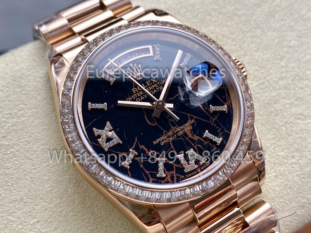 Rolex Day Date M128345RBR-0044 Baguette Bezel 1:1 Best Clone 8+ 팩토리 Counterweight Version