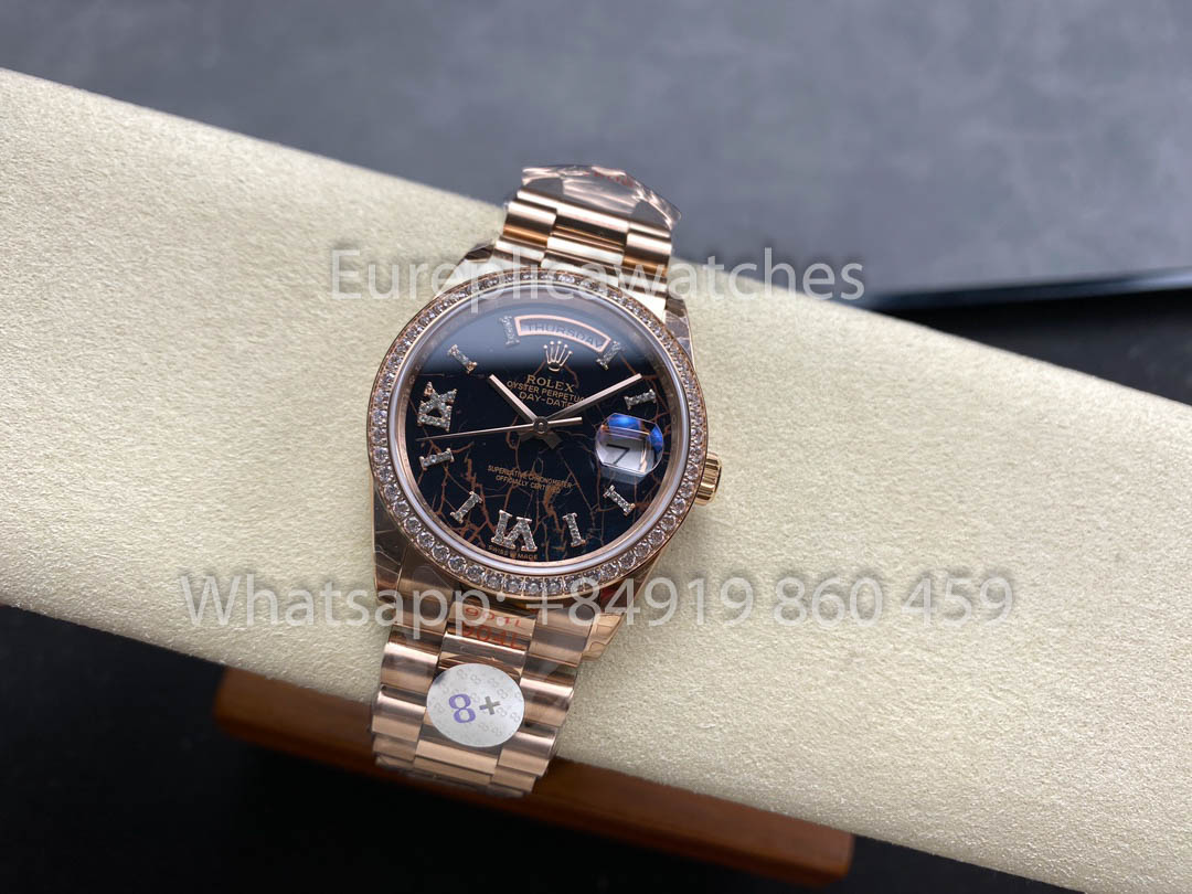 Rolex Day Date M128345RBR-0044 로즈 골드 1:1 Best Clone 8+ Версия с противовесом