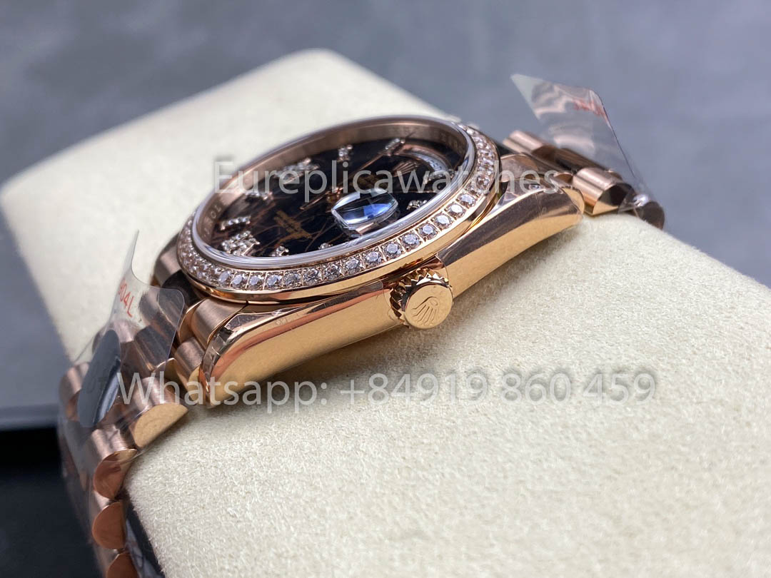 Rolex Day Date M128345RBR-0044 로즈 골드 1:1 Best Clone 8+ Версия с противовесом