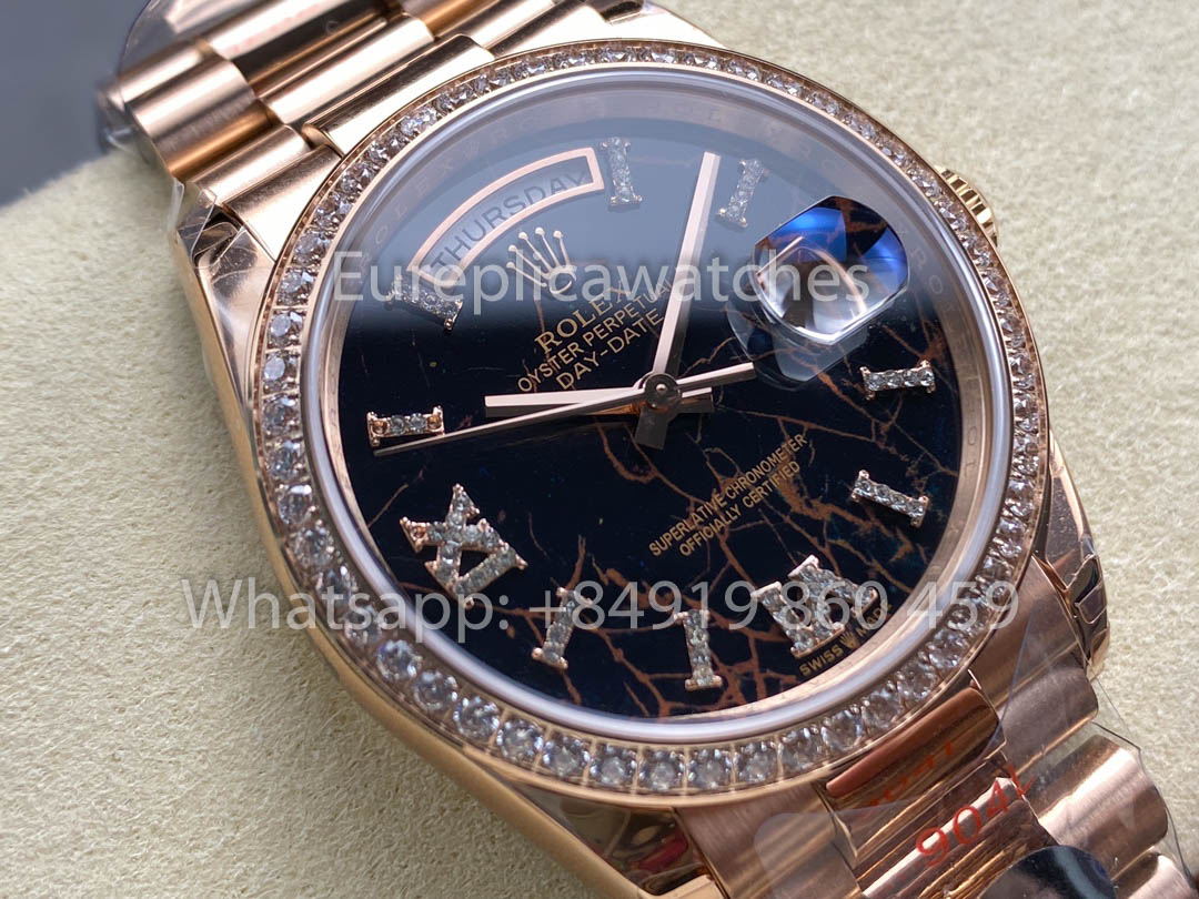 Rolex Day Date M128345RBR-0044 로즈 골드 1:1 Best Clone 8+ Версия с противовесом
