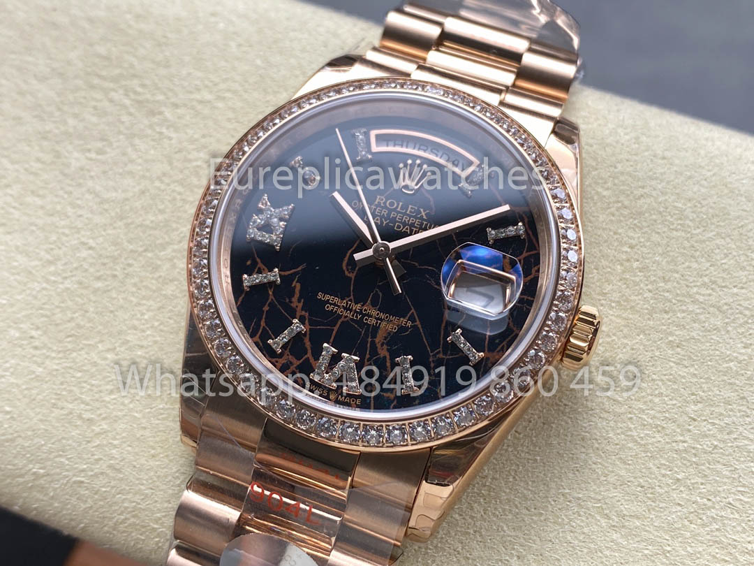 Rolex Day Date M128345RBR-0044 로즈 골드 1:1 Best Clone 8+ Версия с противовесом