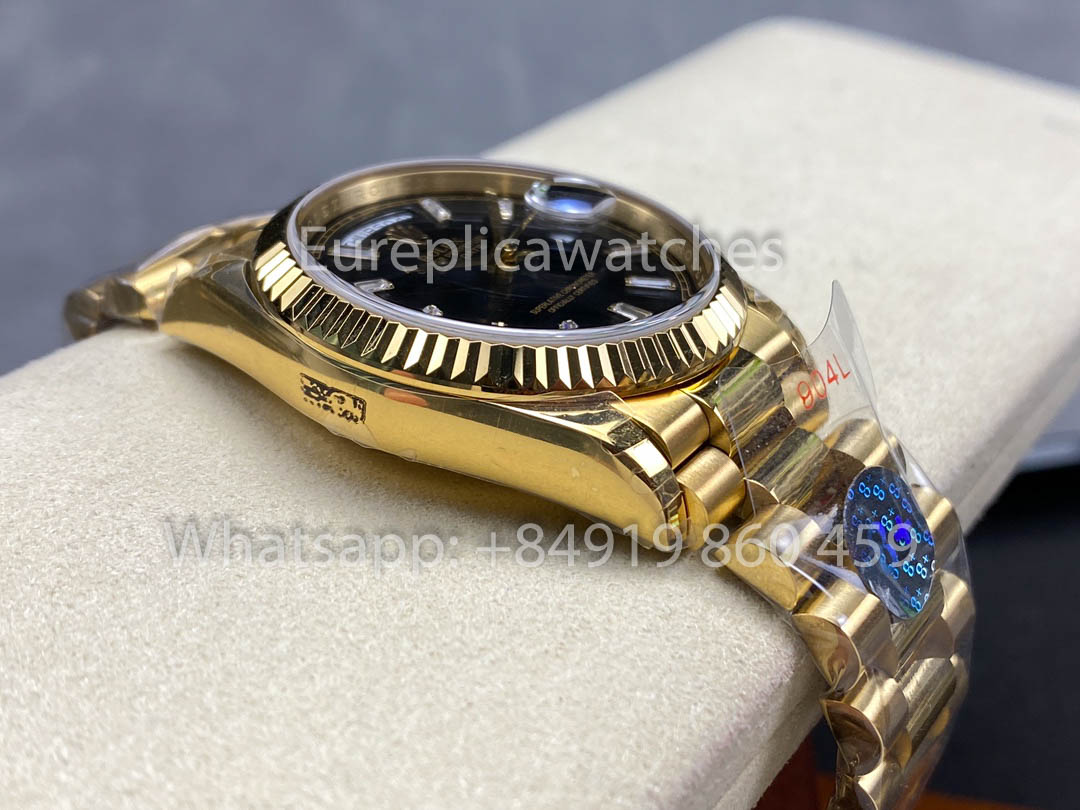 Rolex Day Date Ref. 128238 블랙 다이얼 옐로 골드 1:1 Best Clone 8+ 팩토리 Counterweight Version