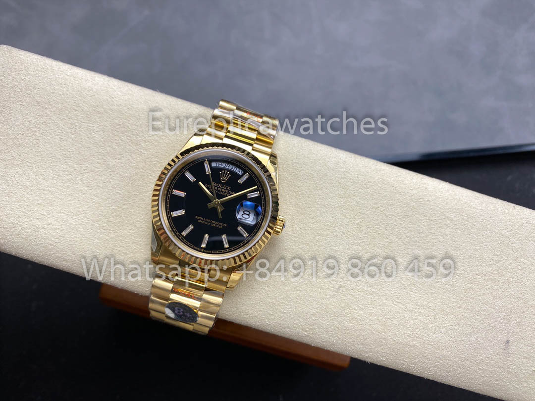 Rolex Day Date Ref. 128238 블랙 다이얼 옐로 골드 1:1 Best Clone 8+ 팩토리 Counterweight Version