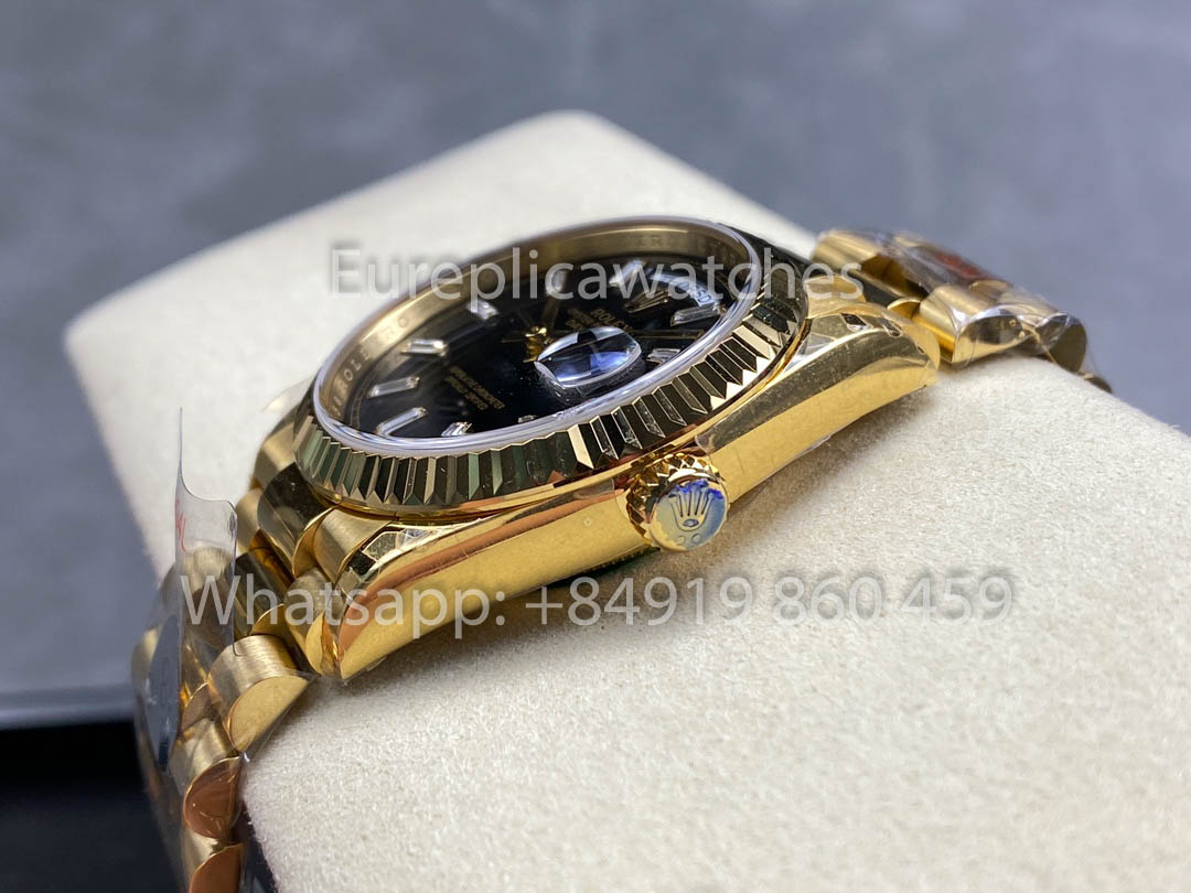 Rolex Day Date Ref. 128238 블랙 다이얼 옐로 골드 1:1 Best Clone 8+ 팩토리 Counterweight Version