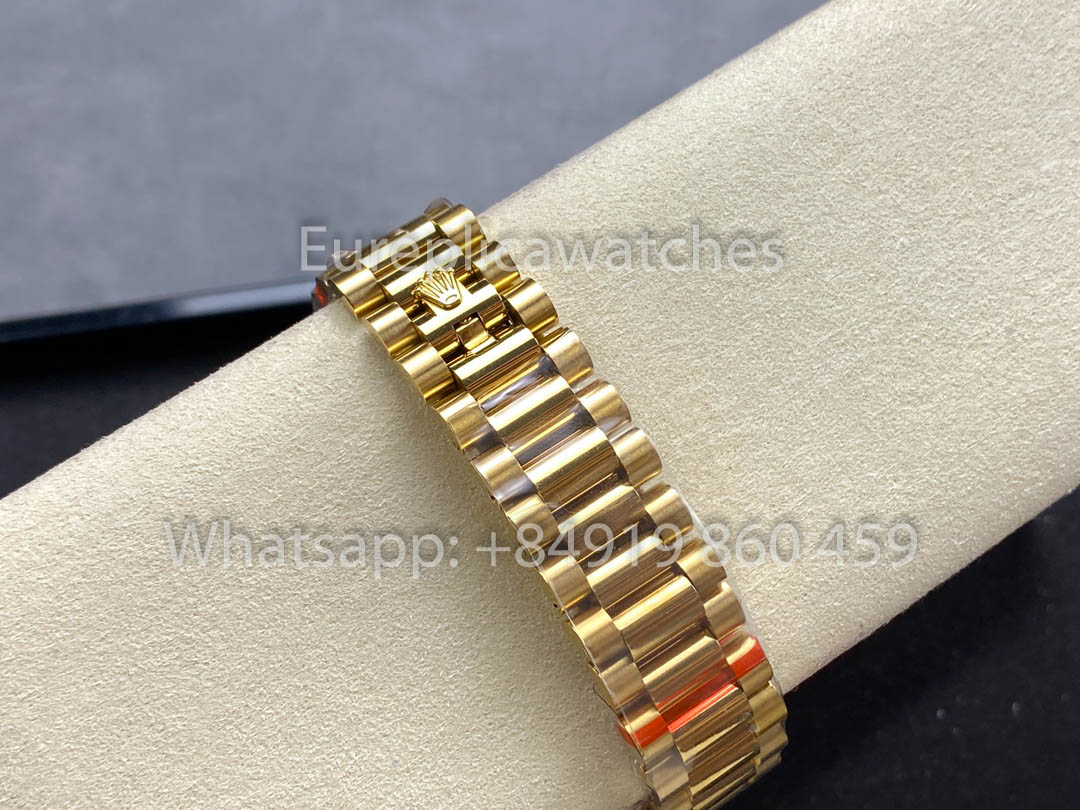 Rolex Day Date Ref. 128238 블랙 다이얼 옐로 골드 1:1 Best Clone 8+ 팩토리 Counterweight Version