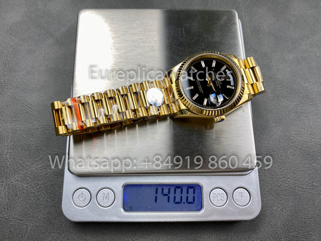 Rolex Day Date Ref. 128238 블랙 다이얼 옐로 골드 1:1 Best Clone 8+ 팩토리 Counterweight Version