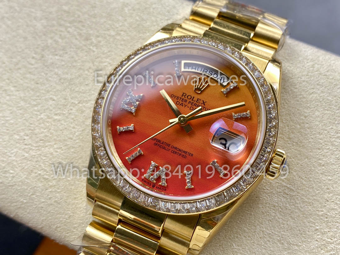 Rolex Day Date 128398TBR-0018 옐로 골드 1:1 Best Clone 8+ 팩토리 Counterweight Version