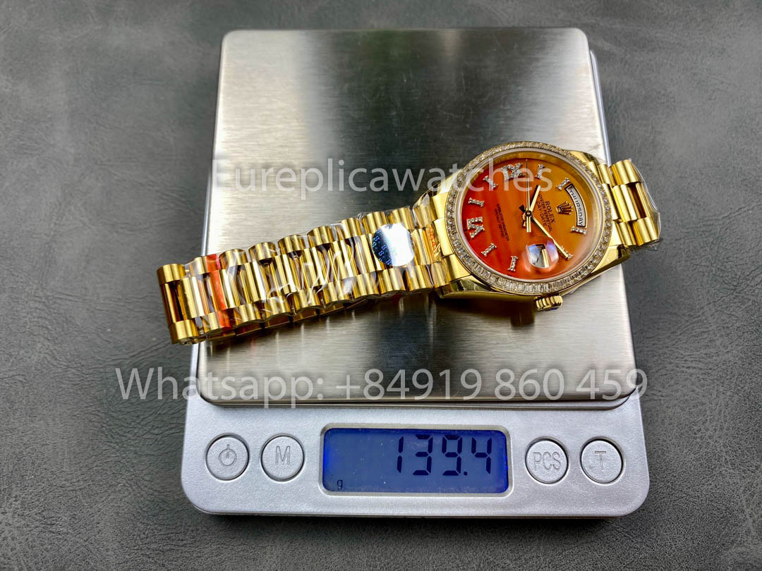 Rolex Day Date 128398TBR-0018 옐로 골드 1:1 Best Clone 8+ 팩토리 Counterweight Version