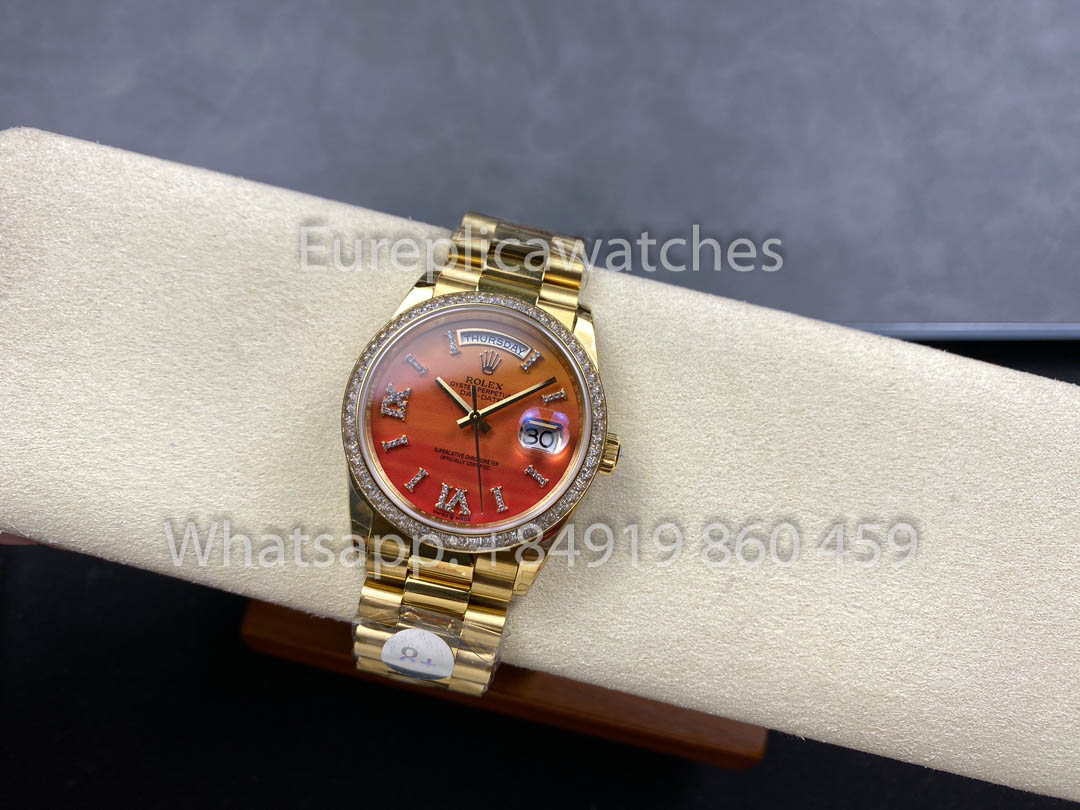 Rolex Day Date 128398TBR-0018 옐로 골드 1:1 Best Clone 8+ 팩토리 Counterweight Version