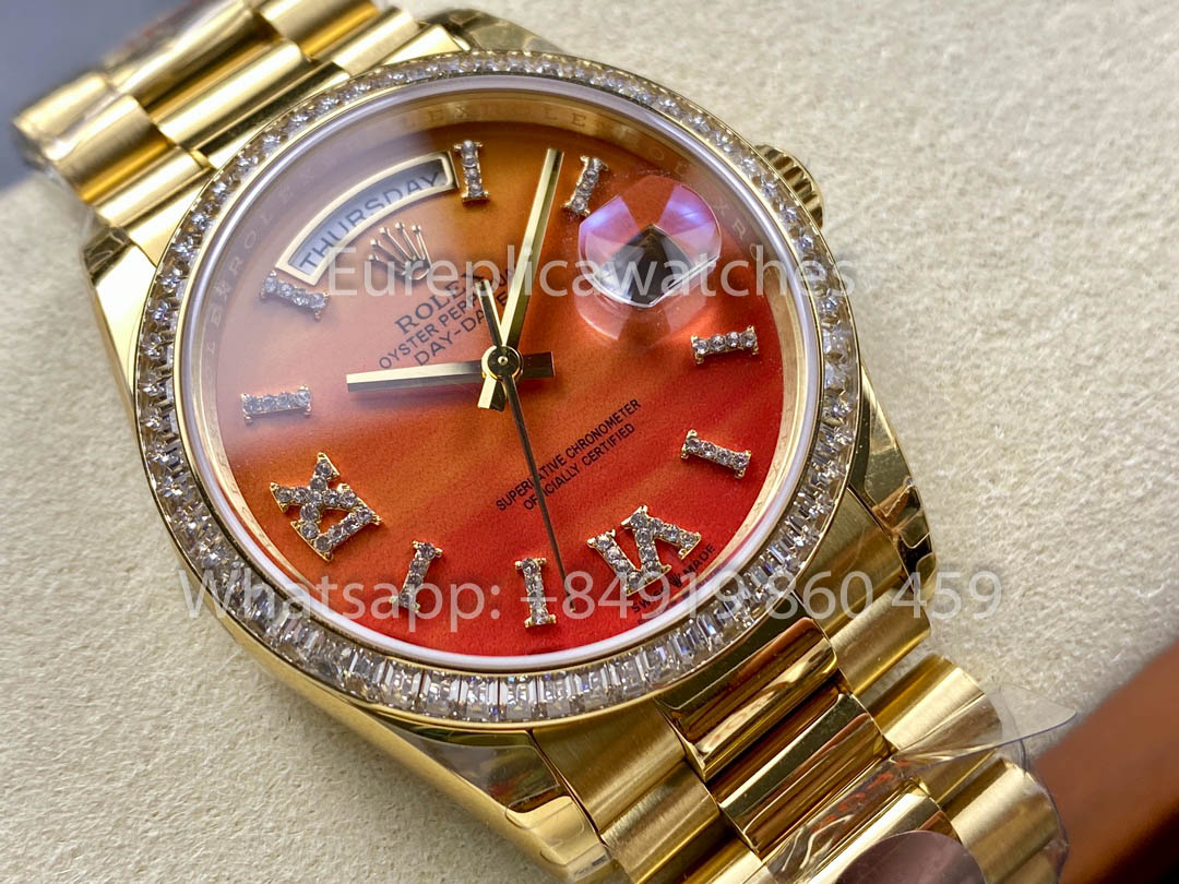 Rolex Day Date 128398TBR-0018 옐로 골드 1:1 Best Clone 8+ 팩토리 Counterweight Version