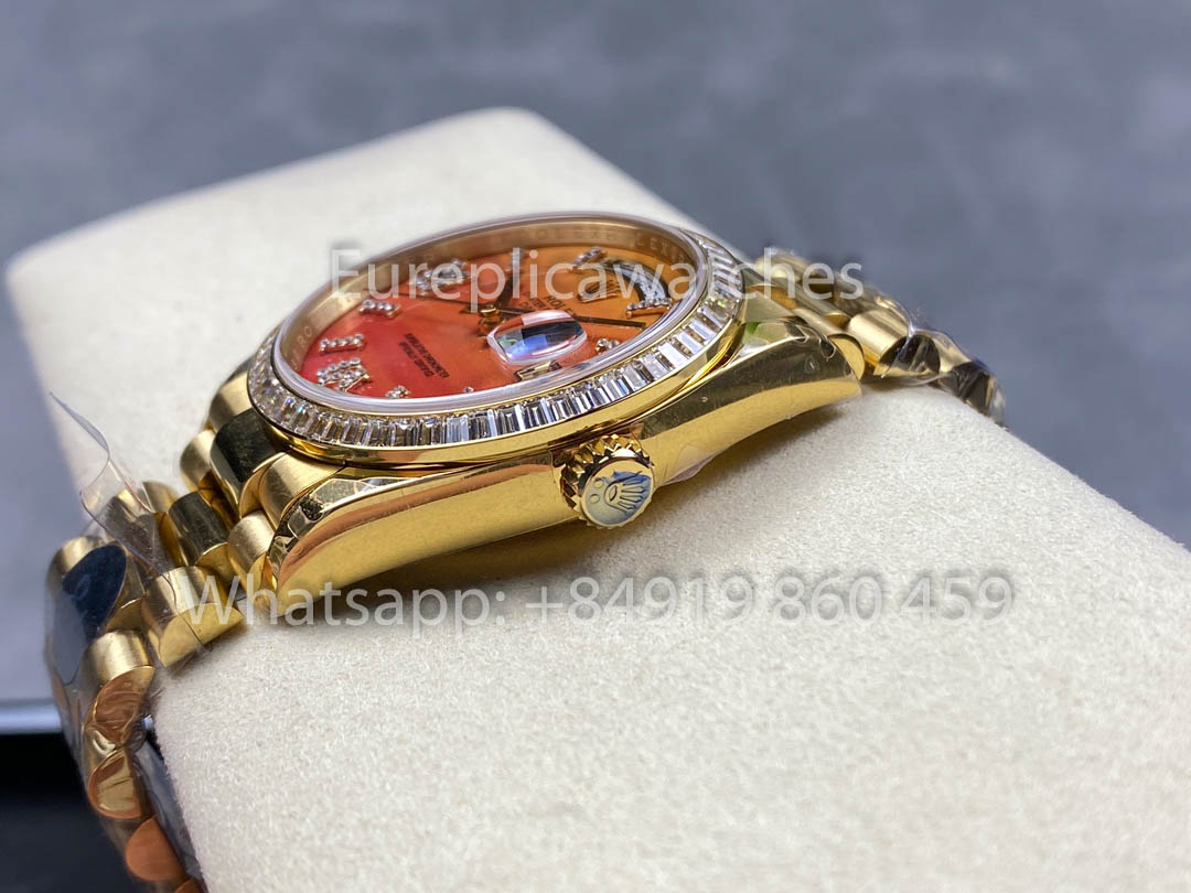Rolex Day Date 128398TBR-0018 옐로 골드 1:1 Best Clone 8+ 팩토리 Counterweight Version
