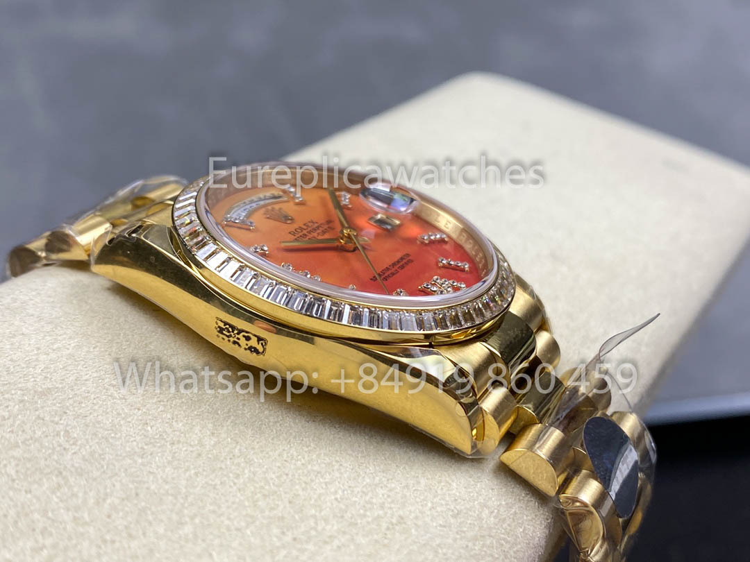 Rolex Day Date 128398TBR-0018 옐로 골드 1:1 Best Clone 8+ 팩토리 Counterweight Version
