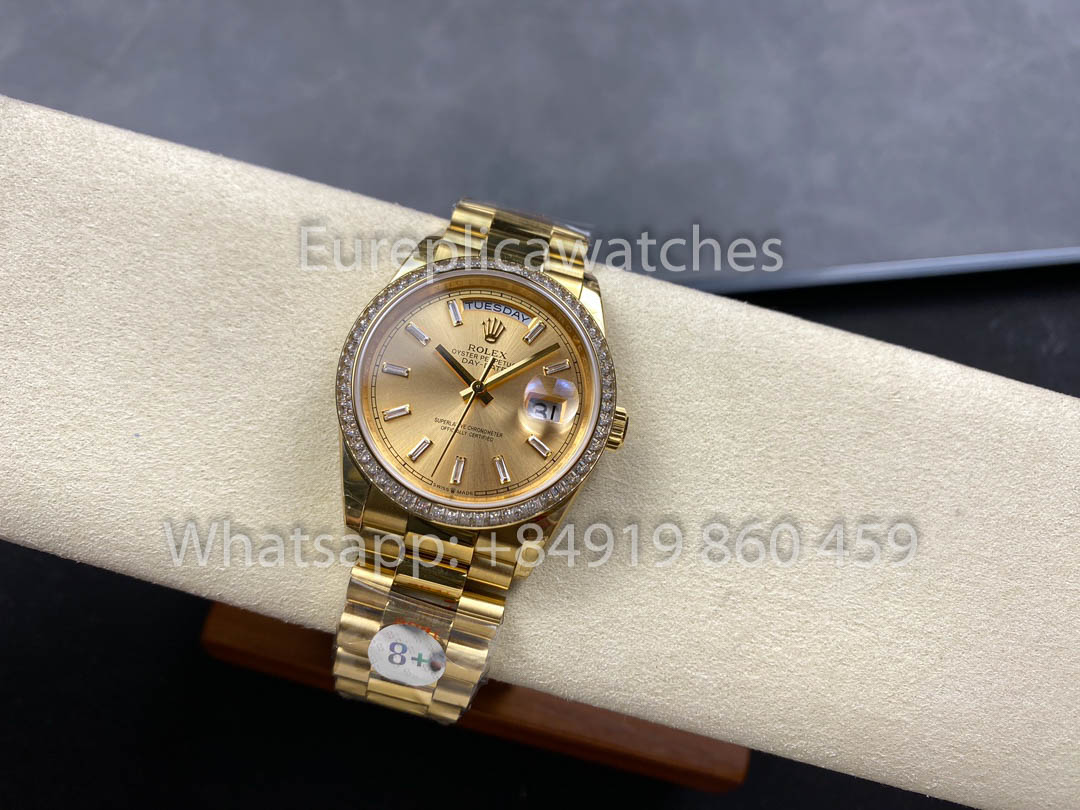 Rolex Day Date 128238 옐로 골드 1:1 Best Clone 8+ 팩토리 Counterweight Version