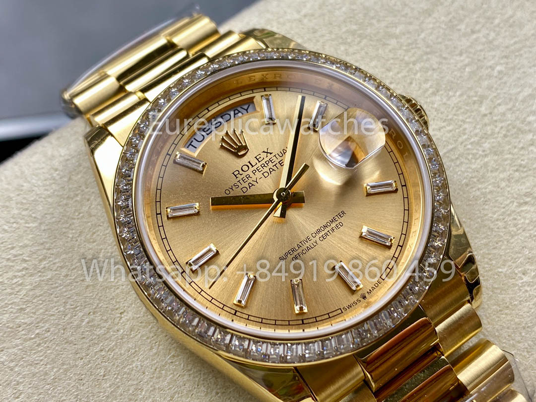 Rolex Day Date 128238 옐로 골드 1:1 Best Clone 8+ 팩토리 Counterweight Version