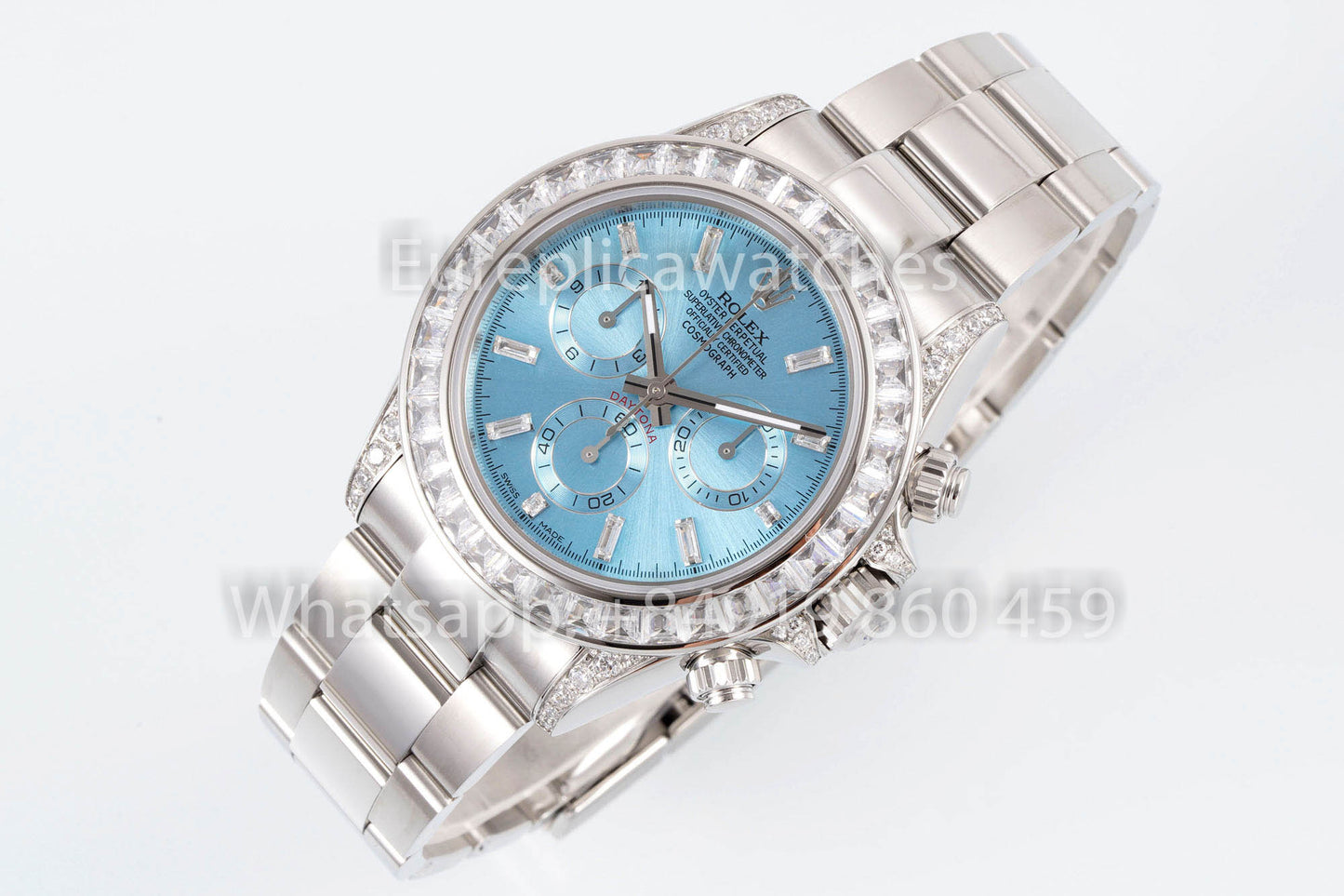 롤렉스 데이토나 Rainbow Ice 블루 다이얼 40mm 1:1 Best Clone EF 팩토리 러버 스트랩 SS