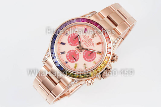 롤렉스 데이토나 Rainbow Blacken Pink 로즈 골드 40mm 1:1 Best Clone EF 팩토리 SS