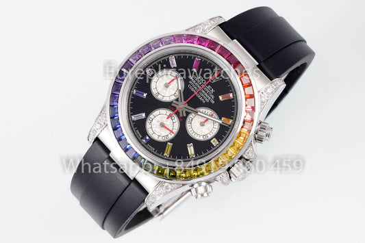 롤렉스 데이토나 Rainbow Diamond Dial 블랙 다이얼 40mm 1:1 Best Clone EF 팩토리