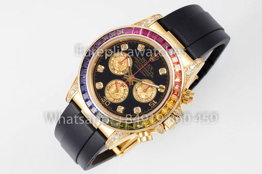 롤렉스 데이토나 Rainbow Diamond Dial 옐로 골드 40mm 1:1 Best Clone EF 팩토리 Yellow Dial