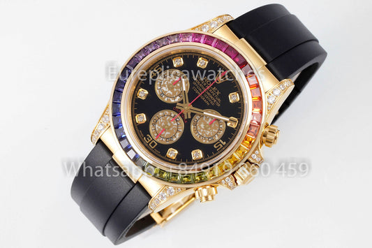롤렉스 데이토나 Rainbow Diamond Dial 옐로 골드 40mm 1:1 Best Clone EF 팩토리