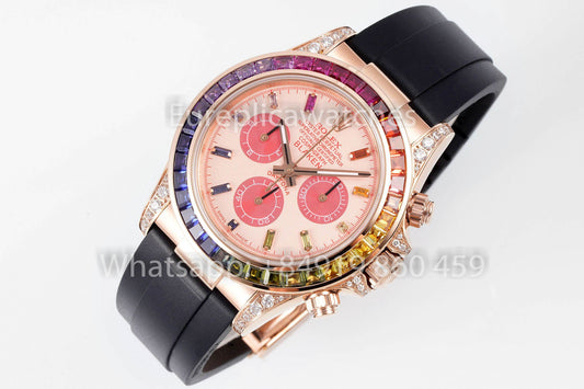 롤렉스 데이토나 Rainbow Blacken Pink 로즈 골드 40mm 1:1 Best Clone EF 팩토리