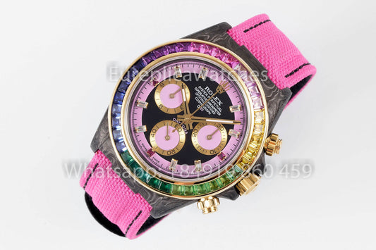 롤렉스 데이토나 Carbon Case Pink Dial 1:1 Best Clone Diw Custom Velcro Strap