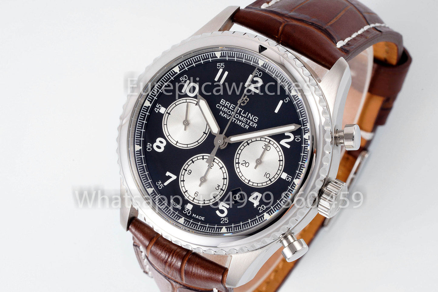 Breitling Aviator AB01194A1B1X1 블랙 다이얼 브라운 Strap 1:1 Best Clone EF 팩토리