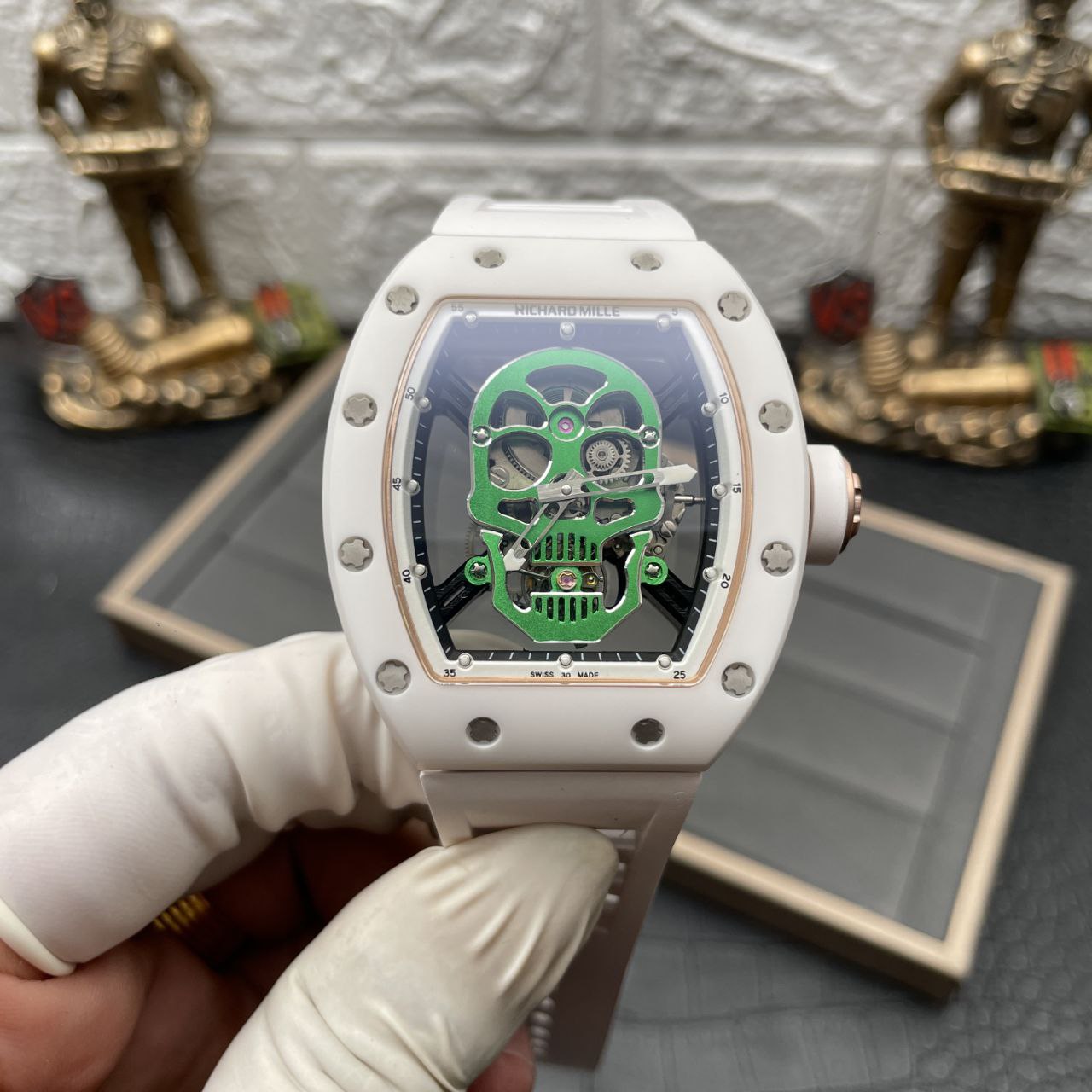 Richard Mille RM52-01 1:1 Best 에디션 YS 팩토리 그린 Skull 투르비용 Dial