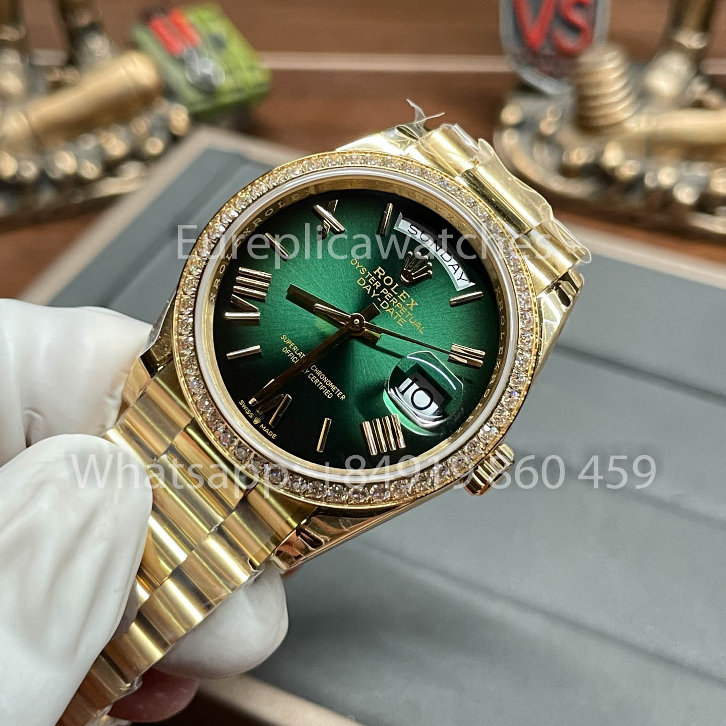 Rolex Day Date 128238-0118 Bezel Diamond 1:1 Best Clone 8+ 팩토리 Counterweight Version